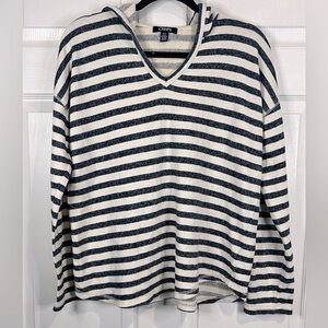 Chaps Women’s Striped Hoodie top - Blue/Cream - Size Large